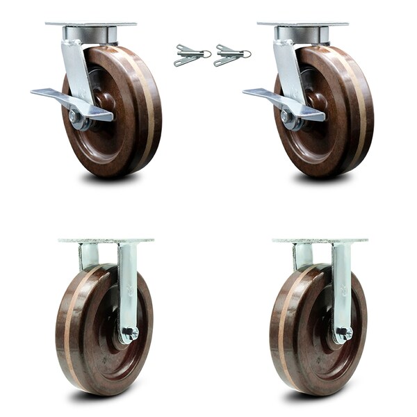 Service Caster 8 Inch Kingpinless High Temp Phenolic Wheel Caster Swivel Locks 2 Rigid, 2PK SCC-KP30S820-PHRHT-BSL-2-R-2 - main
